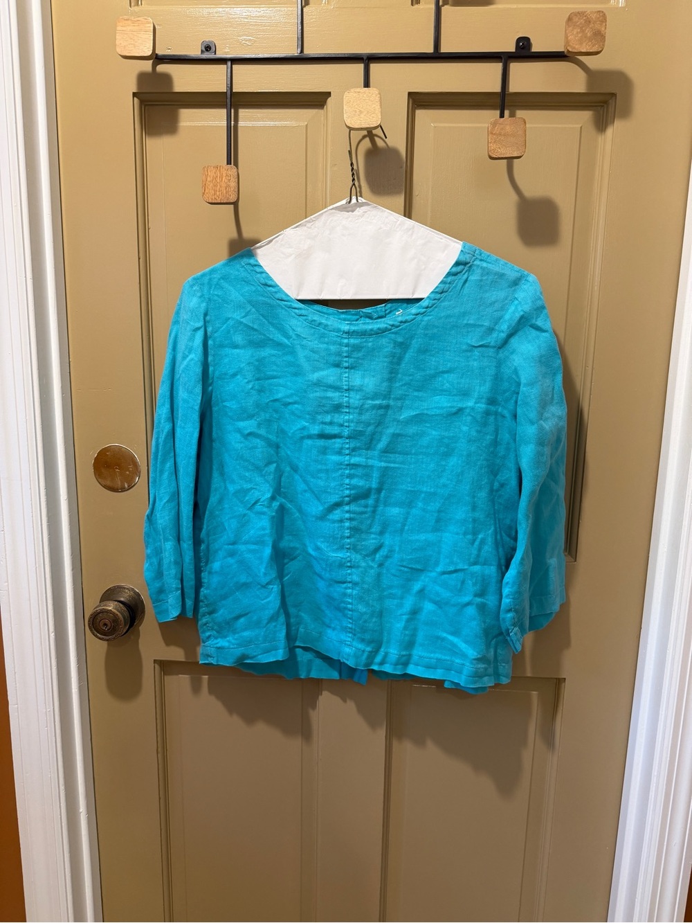 100% linen lagenlook turquoise top